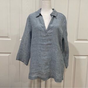 Tahari Light Blue Linen Top size Medium NWT